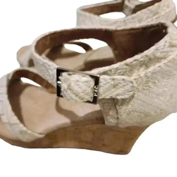 TOM'S Sienna Wedge Sandal Cork Sole Cream Beige Tan Espadrille Women's size 8.5 - Picture 6 of 11